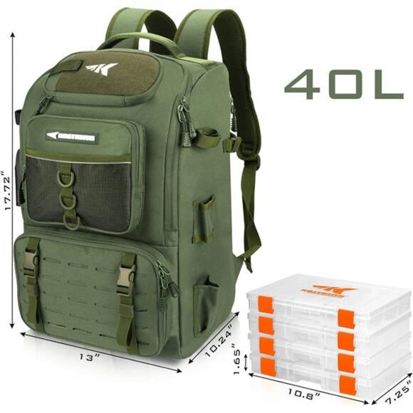 KastKing Karryall Fishing Tackle Backpack with Rod Holders 4 Tackle Boxes,40L - Picture 2 of 7